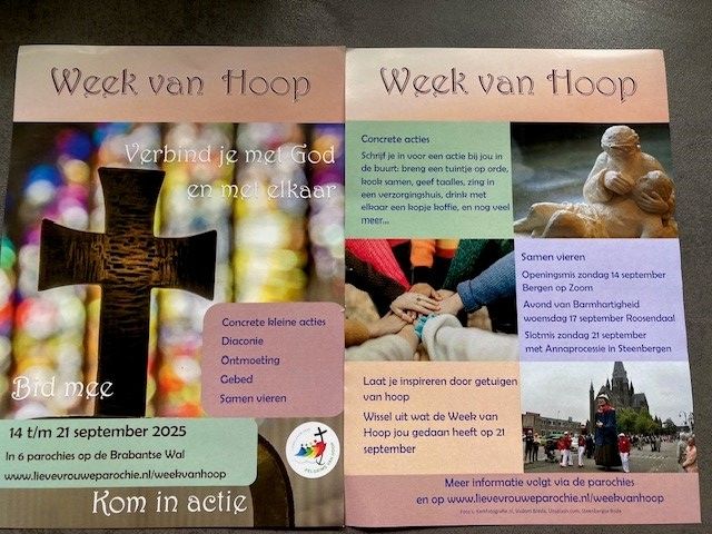 Week van Hoop  14 september t/m 21 september 2025 in 6 parochies op de Brabantse Wal